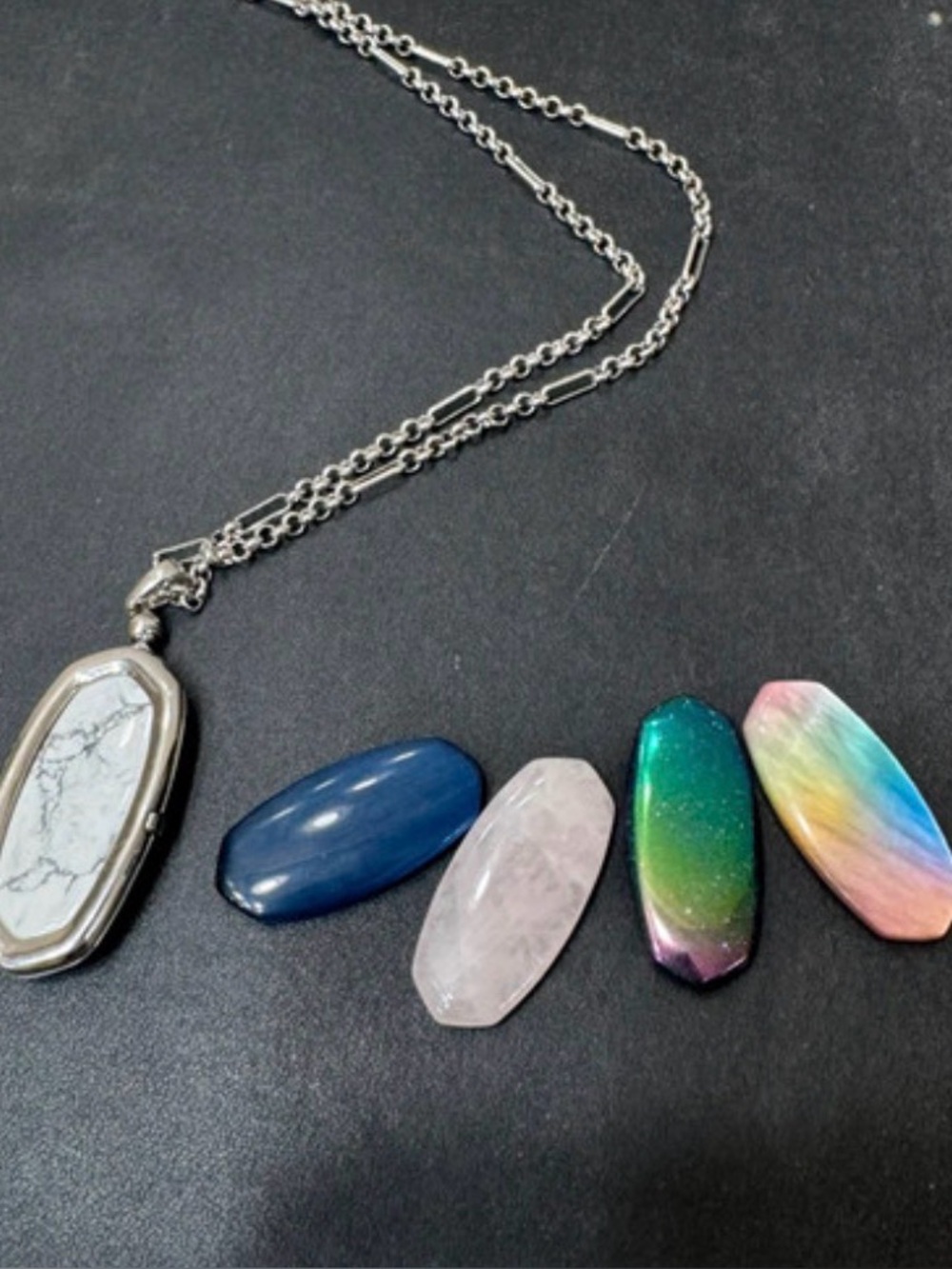 New Kendra Scott Interchangeable Large 5 Stone Elle Locket Necklace Silver